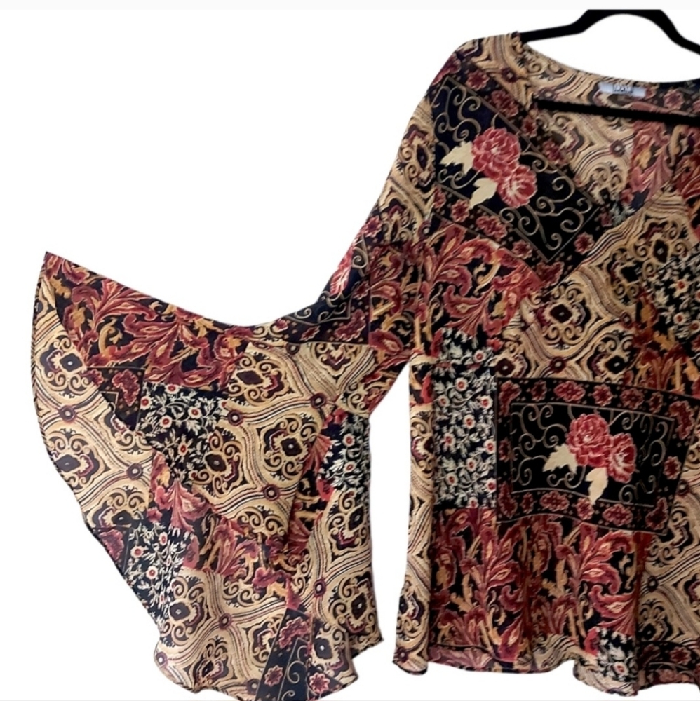 Vintage Paisley Print Floral Blouse Bellsleeves - Picture 2 of 5